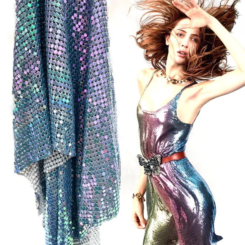 S536 Soft Flexible Aluminum Chainmail Mesh Fabric for Dress Metal Sequin Mesh Fabric
