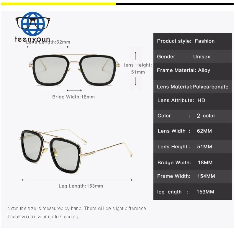 Teenyoun Classic Polarized Photochromic Sunglasses Iron Man Vintage Steampunk Male Chameleon Metal Sun Glasses Eyewear