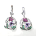 Wholesale Red Corundum White Cz Cubic Zirconia Stone 925 Silver Flower Clip on Earrings