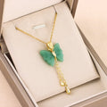 Hot Sale Natural Green Jade Butterfly Pendant 18K Gold Plated Necklace Stainless Steel Butterfly Necklace for Party