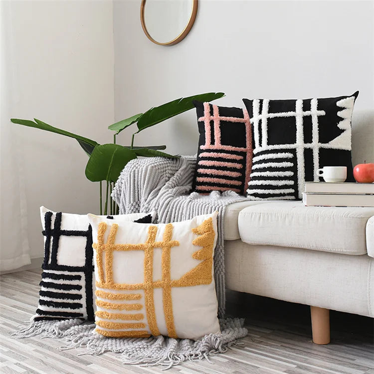 Original Simple Japanese Style Hotel Decoration Handmade Cotton Indian Tufts Cushion Cover