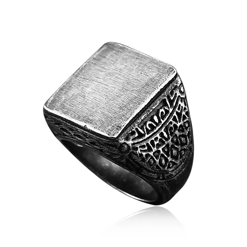 OLAN Wholesale Customized Fashion Jewelry Vintage Brushed Carved Stainless Steel Rings for Men