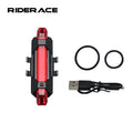RIDERACE Bike Rear LED Light USB Rechargeable Waterproof Portable Taillight Safety Warning Lamp Outdoor Ultralight Flashlight