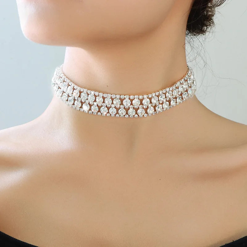 Ins Hot Light Luxury Diamond Choker Necklace Multilayer Full Colorful Zircon Necklace Irregular Geometric Hollow Choker Necklace