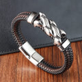 Fashion Jewelry Bracelets Bangles Men's Wristband Custom Stainless Steel Magnetic Clasp Braided Leather Bracelets OT-244