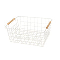 Hot Selling White Metal Wire Food Storage Baskets with Wooden Handles Popular Organizer