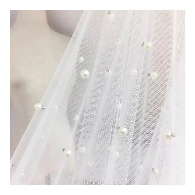 Tessuto Rete Perlata Elastic Bridal Bead Mesh Tulle Fabric White Pink Black Pearl Soft Stretch Bag Dress Fabric
