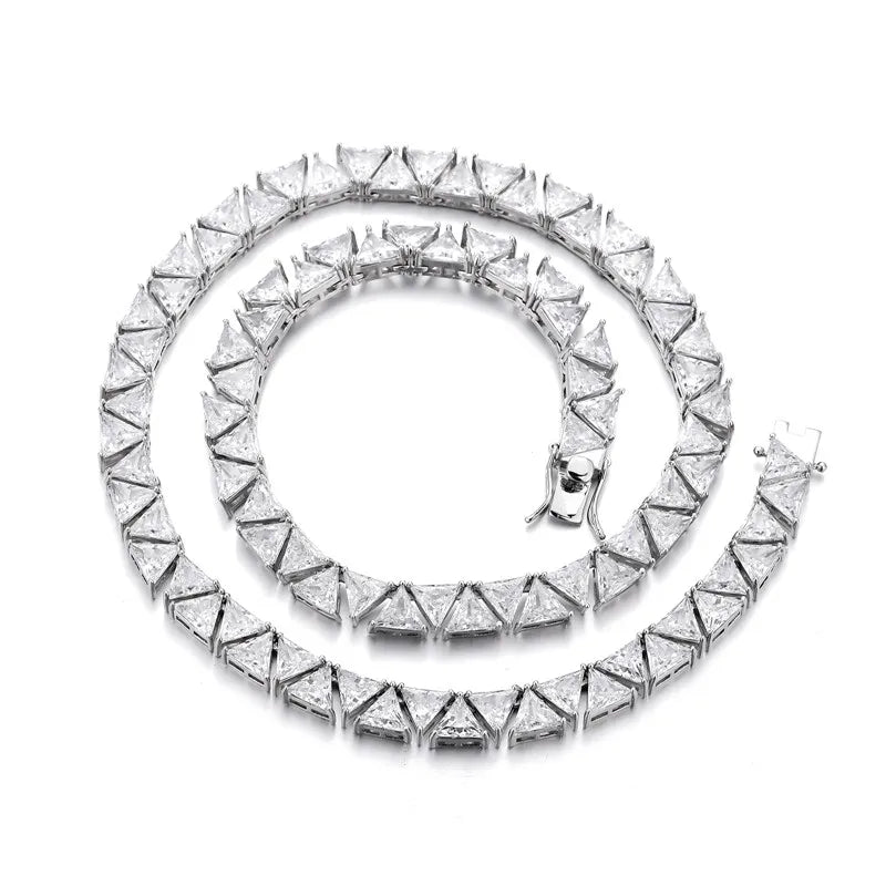 DE Men's Hip Hop 10mm Link Chain Tennis Bracelet White Gold Plated Featuring Triangle Shape Zircon Stone Made of Brass for Gifts