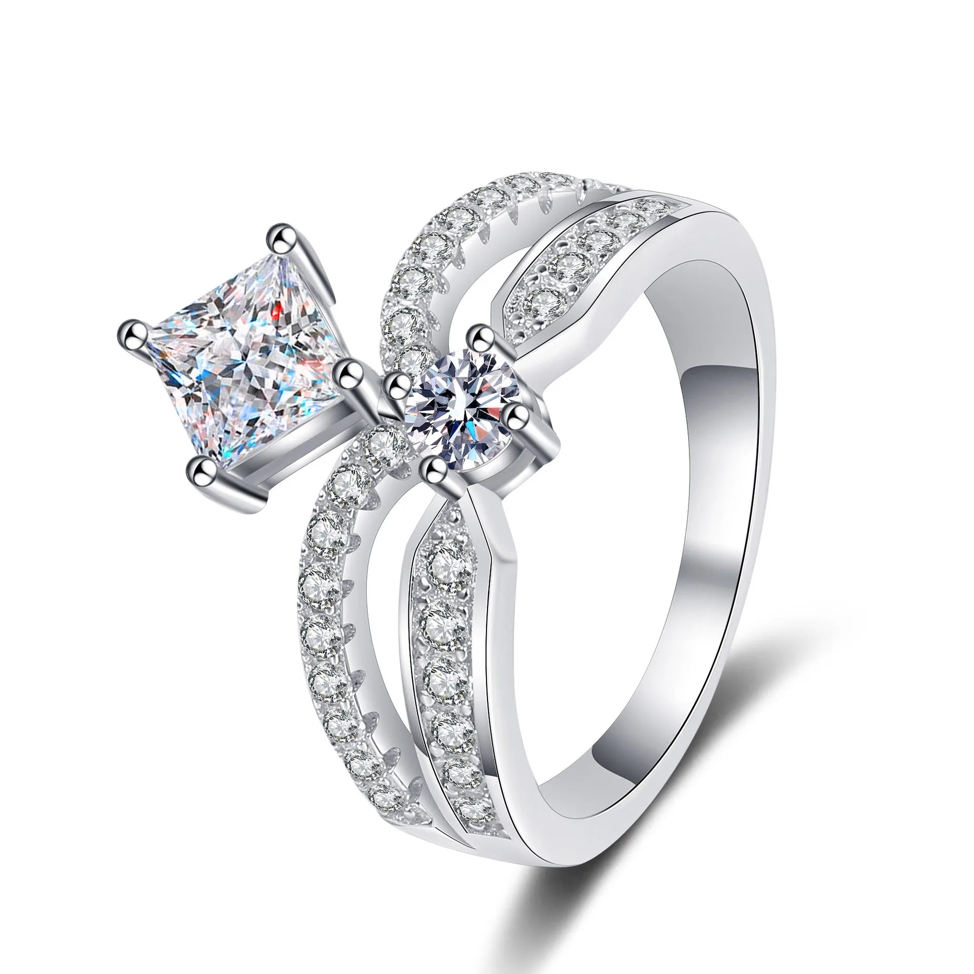 Silver 925 Original Brilliant Cut Genuine Diamond Test Past 1 Carat Square 0.3 Ct Round D Color Moissanite Ring Gemstone Jewelry