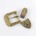 Meetee YK017 Retro Style Solid Brass Pin Belt Buckle Set High-quality Durable Carved Belt Buckle Head Leather Belt Loop Hardware