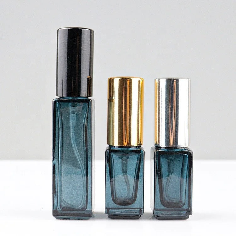 Wholesale 100pcs 10ml Square Dark Blue Gradient Color Empty Perfume Oil Bottles Screen Printing Pump Sprayer Cosmetic Glass