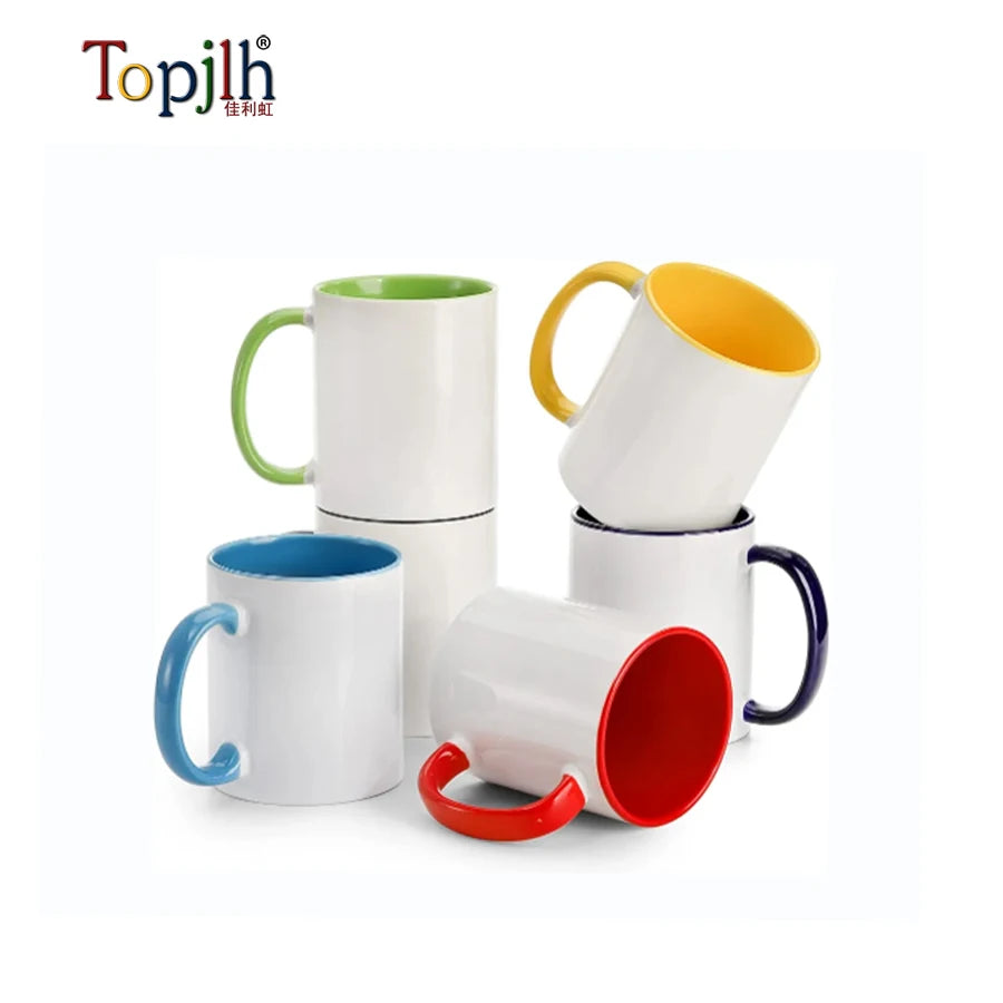Topjlh Custom 12oz Colorful Inside & Handle Mug - Sublimation Printed Cone Shape Coffee Cup Dishwasher Safe