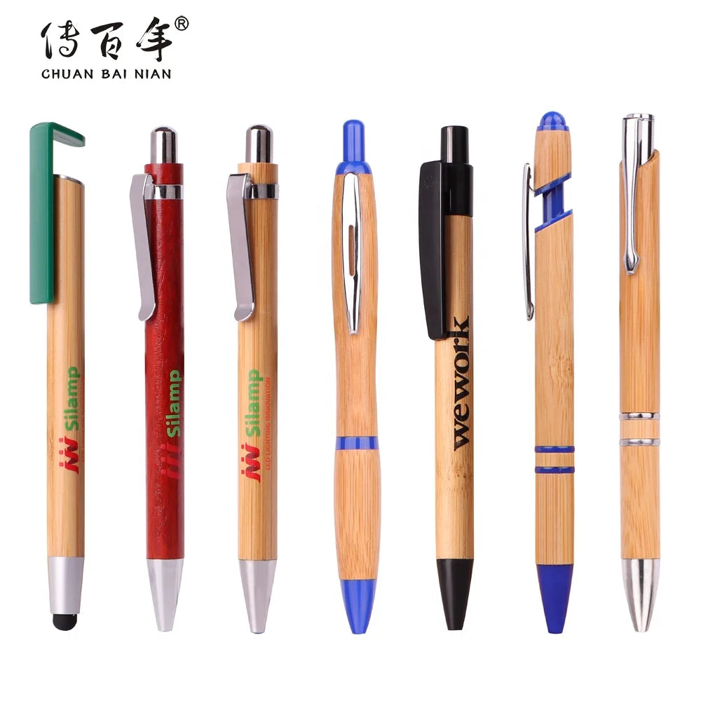 China Factory's Multifunctional Wood Bamboo Ball Pen Promo Sports Style with Custom Logo Print