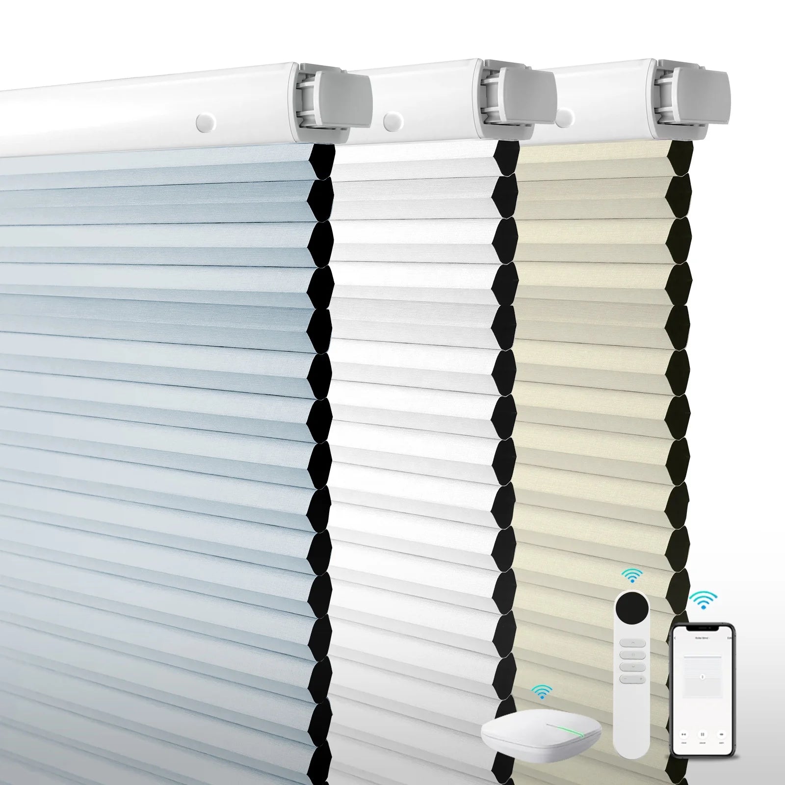 No Drill Day and Night Rechargeable Lithium Battery Powered Cordless Window Blackout Motorized Cellular Shades Honeycomb Blinds