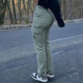 Spring Autumn Women Stretchy Cargo Pants Multi Pocketed Solid Jeans Hips Lifting Lady Fashion Casual Pants