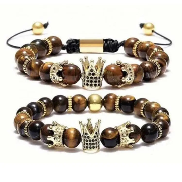 2022 Hot Selling Wholesale Custom 8mm tiger Eye Stretch Natural Stone Lava Bead Bracelet Set for Couple