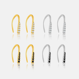 FUAMAY 925 Sterling Silver Earring Hook Black CZ Solitaire Round Stone Ear Cuff Hook with Gold Plating Hypoallergenic Threader