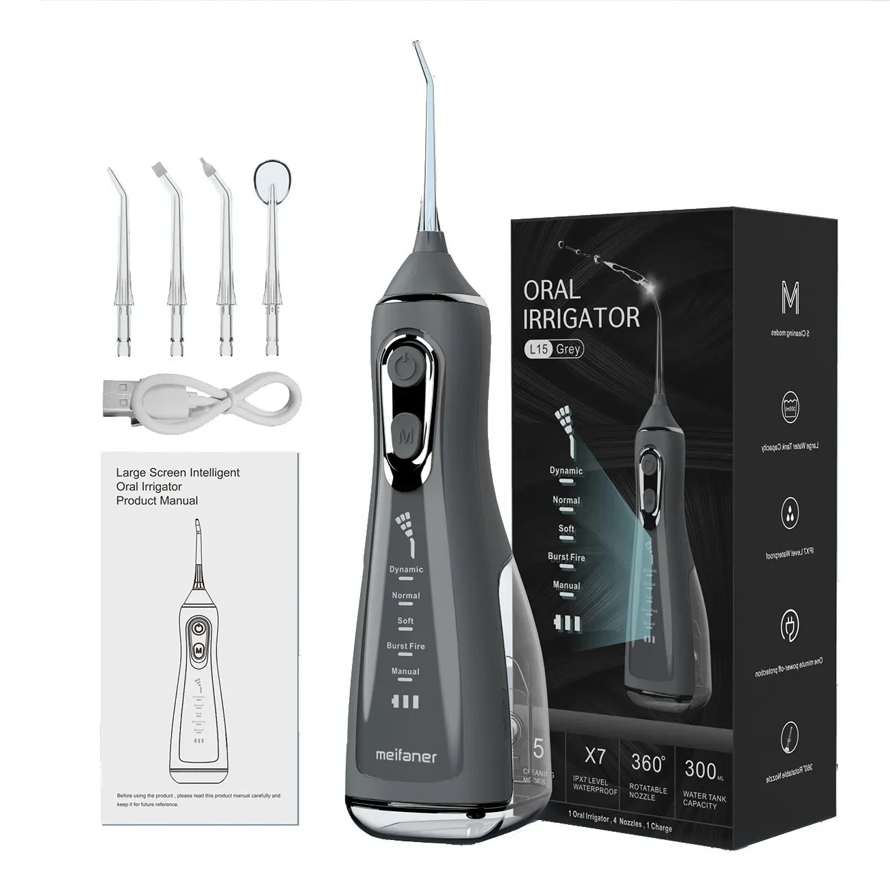 Dental Water Flosser 300ML for IPX7 Waterproof Rechargeable Type-C Home Travel Use Portable 4pcs Nozzles Oral Care