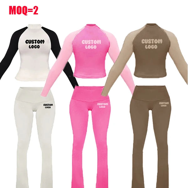 Women Set Clothing Custom Long Sleeves Flare Pant Stretch Lounge Wear Tracksuits Loungewear Women 2 Piece Set Women Lounge Set MegaBDM