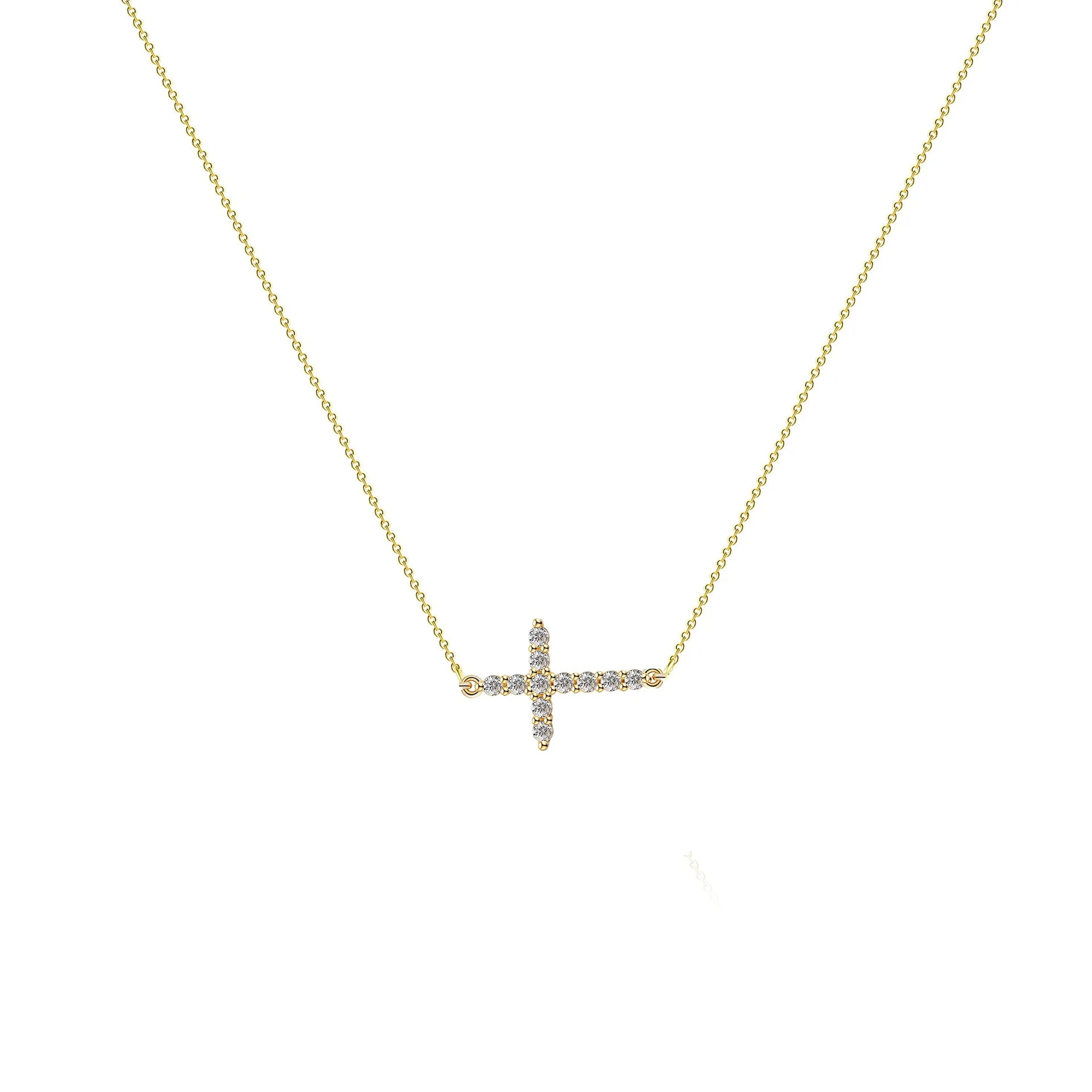 Bling Moissanite Diamond Sideways Cross Necklace Jewelry Real 18k Gold Plated Stainless Steel Zircon Cross Pendant Necklace
