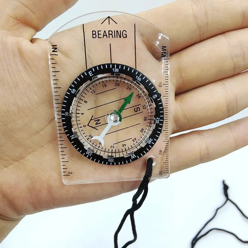 Direct Factory Sale Mini Acrylic Compass Outdoor Survival Pocket Map Scale Lanyard Climbing Hiking Pointer Display for Camping