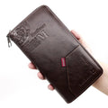 MENBENSE Vintage New Antique PU Leather Long Section Zipper Wallets for Men With Handle StrapMale Phone Bag Card Holder Case