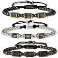 Luxury Zirconia 5MM Brass Beads Three Cylinder Hand Knitted Bracelets Adjustable Jewelry Mens Brass Handmade Bracelet