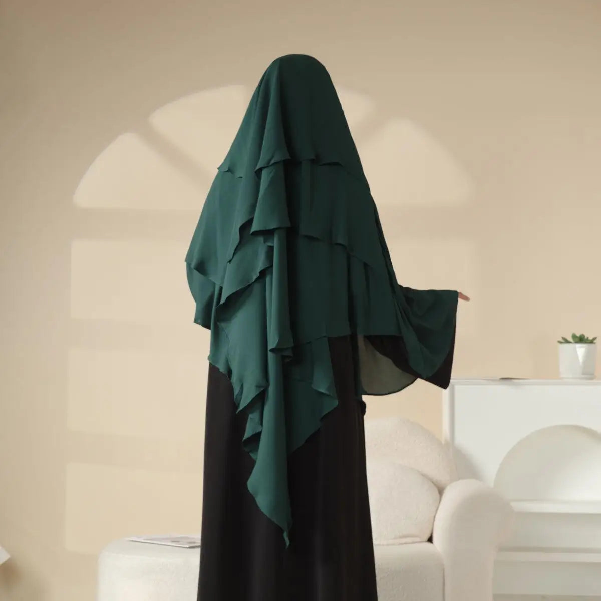 Women's 3-Layer Chiffon Khimar Niqab Jilbab Long Muslim Garment Hijab Scarf Wrap for Ramadan Eid Prayer Ethnically Designed