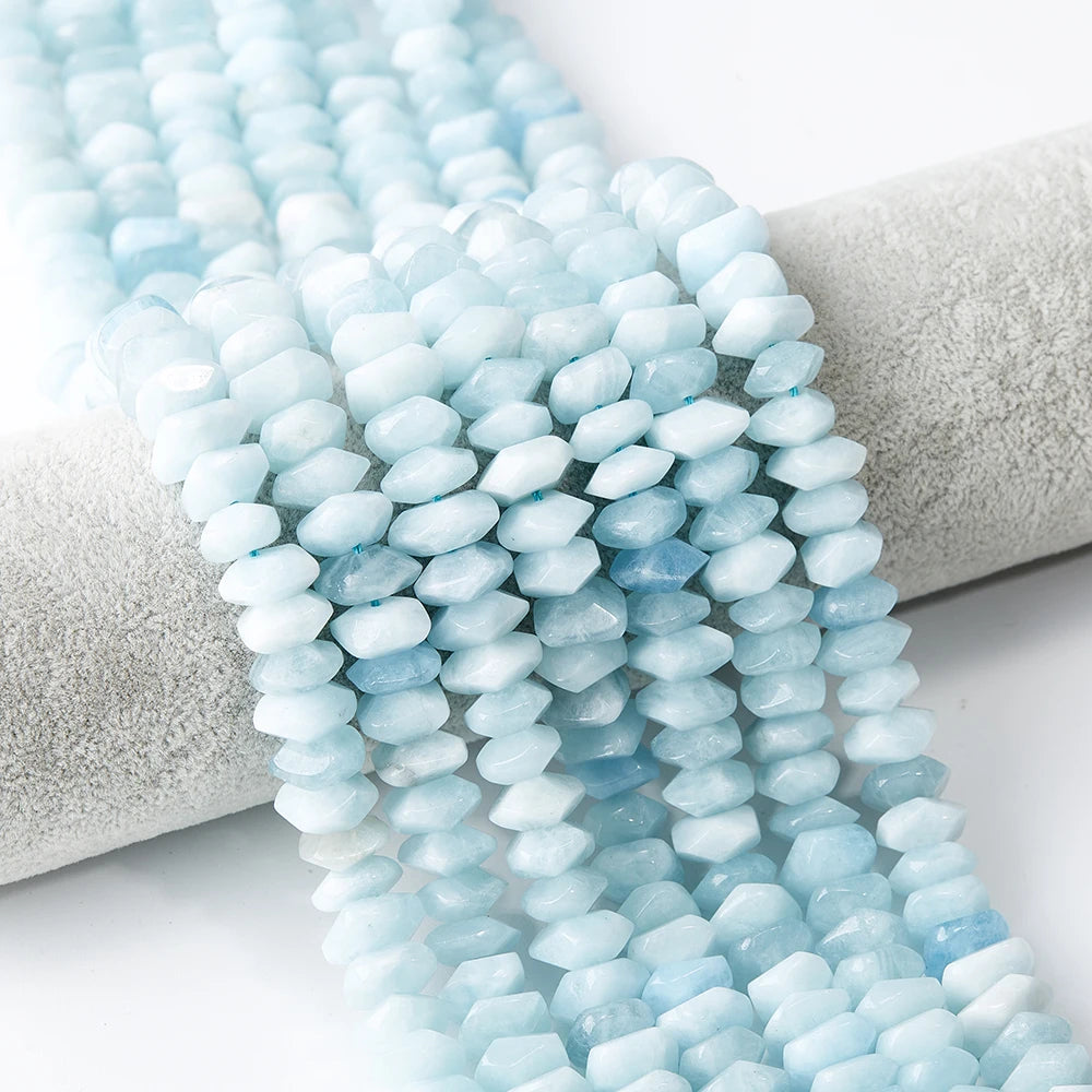11*6mm Faceted Disc Loose Stone Beads / High Grade Aquamarine Healing Gemstone Loose Bead DIY Necklace Accessories Jewelry