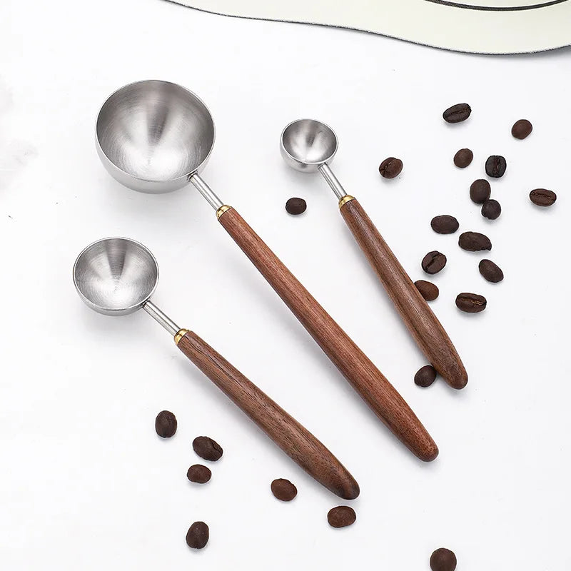 Factory Price Stainless Steel Wood Measuring Spoons Digital Adjustable 5ml 10ml Sustainable Kitchen Tools for Coffee Tea Parties