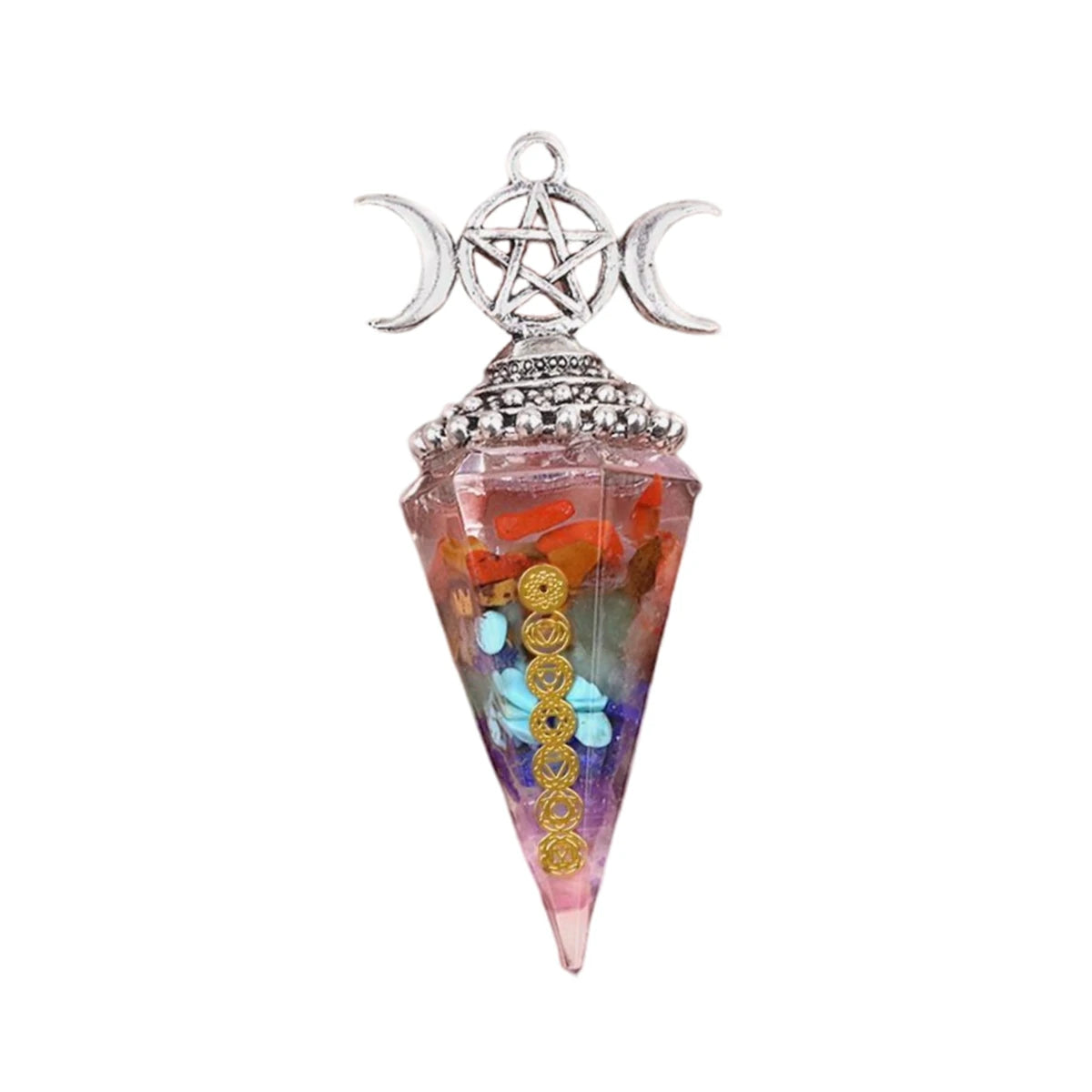 New Arrived High Quality Fashion 7 Chakras Moon Hexagonal Pendulum Resin Gemstone DIY Ornament Pendant