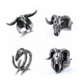 Custom Black Skull Biker Rings Stainless Steel Biker Lucifer Goat Ram Devil Jewelry Rings for Men Women