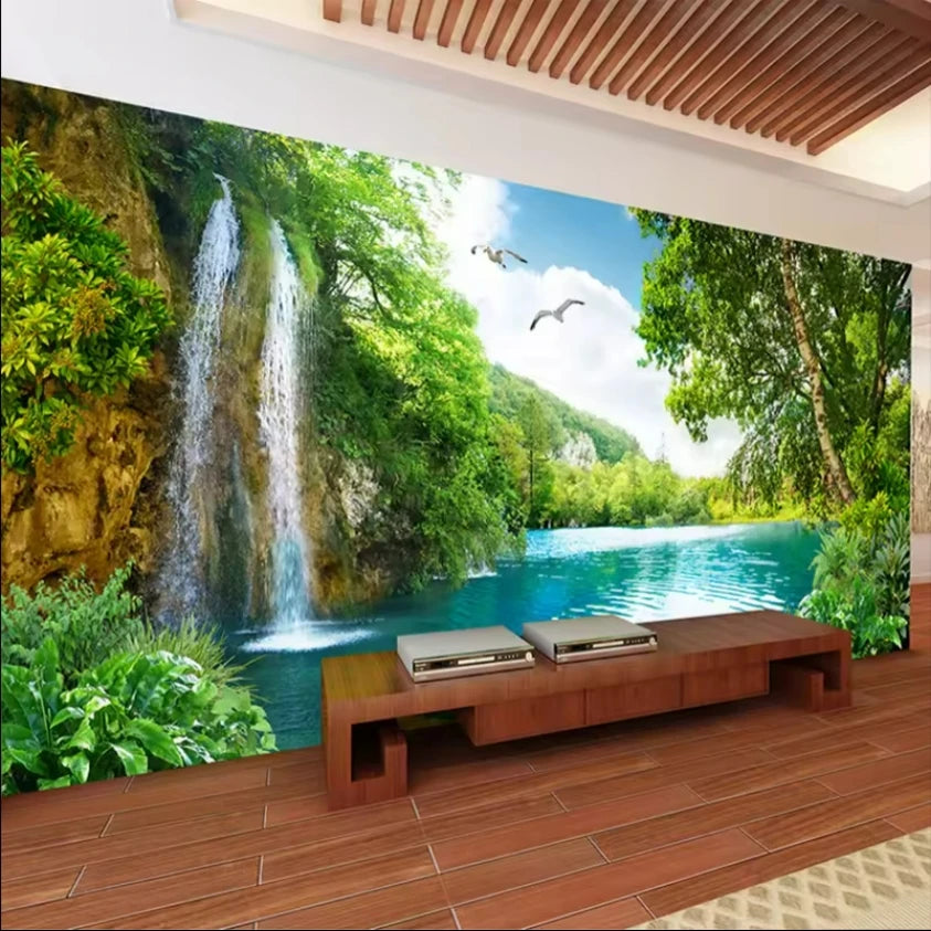 Custom Floral Wallpaper Maple Forest Rock Falls Art Wall Mural for Bedroom Living Room European Design Waterproof Moisture-Proof
