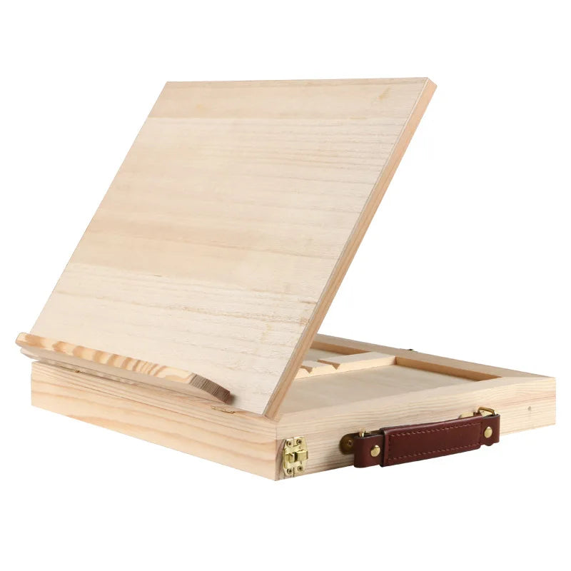 Portable Pine Wood Desktop Easel Small Folding Sketch Oil Painting Tool Box with Pine Wood Drawer