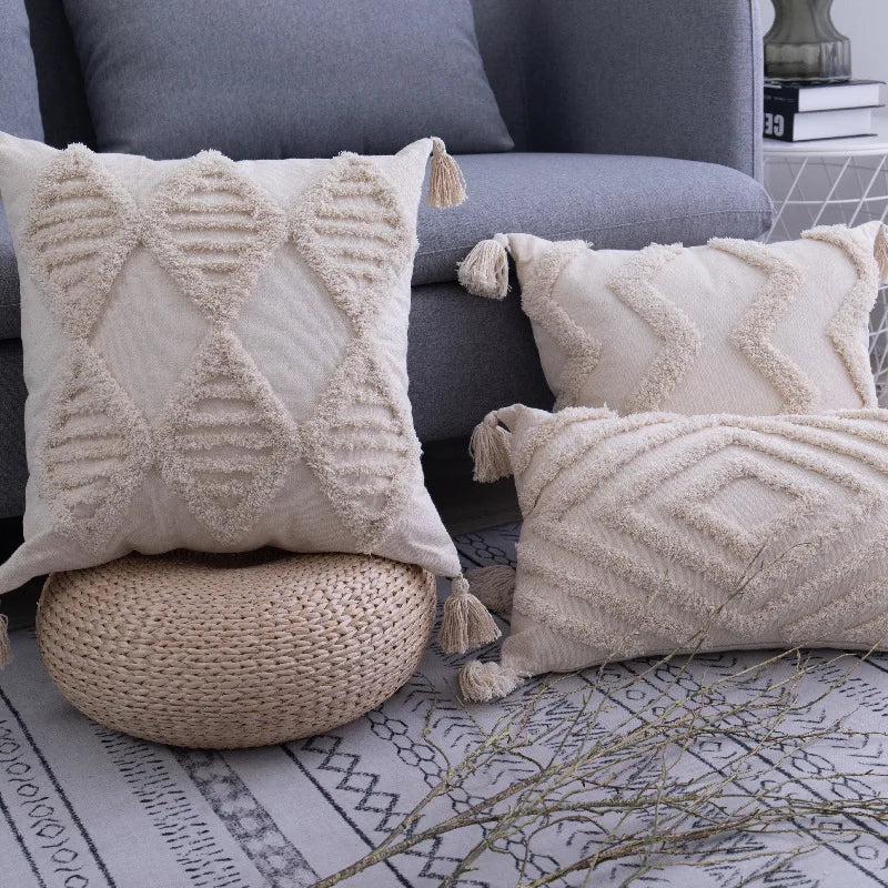 Amity Boho Macrame Tassel Cushion Cover Embroidered Throw Pillow Case for Home or Hotel Decorative Use