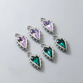 Vintage 925 Sterling Silver Bezel Purple Green Rhinestone Dotted Heart Charm for Jewelry Making Supplies