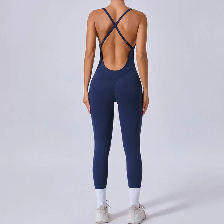 Women Fitness Sports Long Length Backless Jumpsuit Sportswear One Piece Yoga Women Jumpsuits