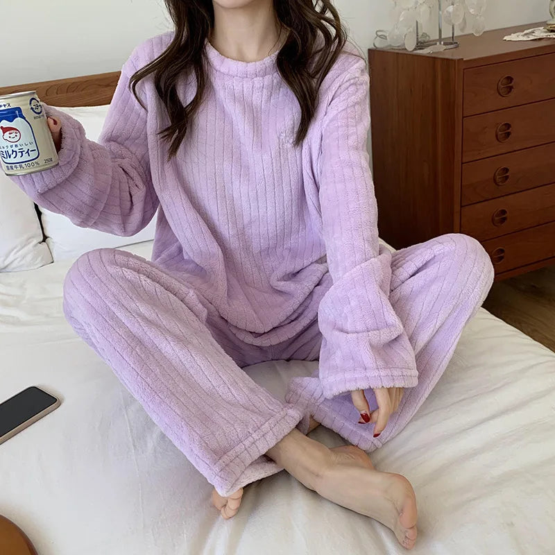 Pajamas for Women Set Winter Clothes for Women Warm Coral Velvet Long Sleeve Sleepwear Home Pajamas Set for Girl Loungewear