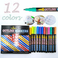 Flysea 1.0 MM Silver Double Line Marker Pen Set 12 Colors with Customized Logo Permanent Ink Metallic Outline Marker Pen MegaBDM