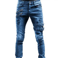 RNSHANGER Zipper Decoration Slim Fit Biker Jeans Men Cotton Stretchy Ripped Jeans High Quality Hip Hop Oversize Denim Pants