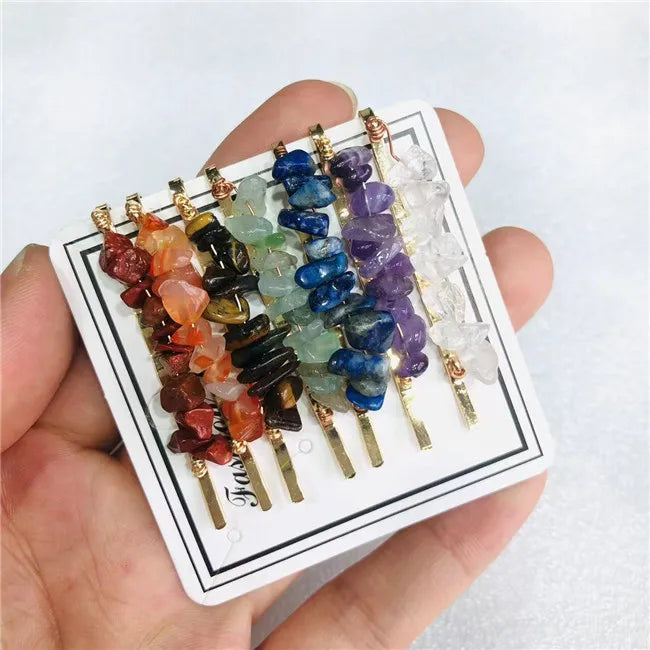 New Arrivals Fashion Natural Colorful Mixed Quartz Crystal Colorful Hair Clips Semi-Precious Stone Crafts