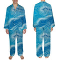 Wholesale Custom Pajamas for Men 2 Pieces Soft Long Sleeve Set Print on Demand Home Lounge Wear Loose Satin Men's Sleepwear