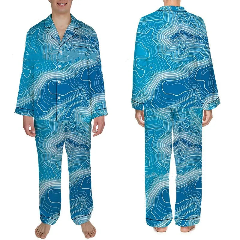 Wholesale Custom Pajamas for Men 2 Pieces Soft Long Sleeve Set Print on Demand Home Lounge Wear Loose Satin Men's Sleepwear
