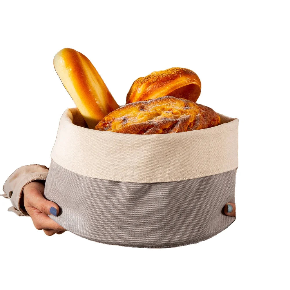 Wholesale Round Cotton Bread Basket Double Layers Washable Bread Storage Box
