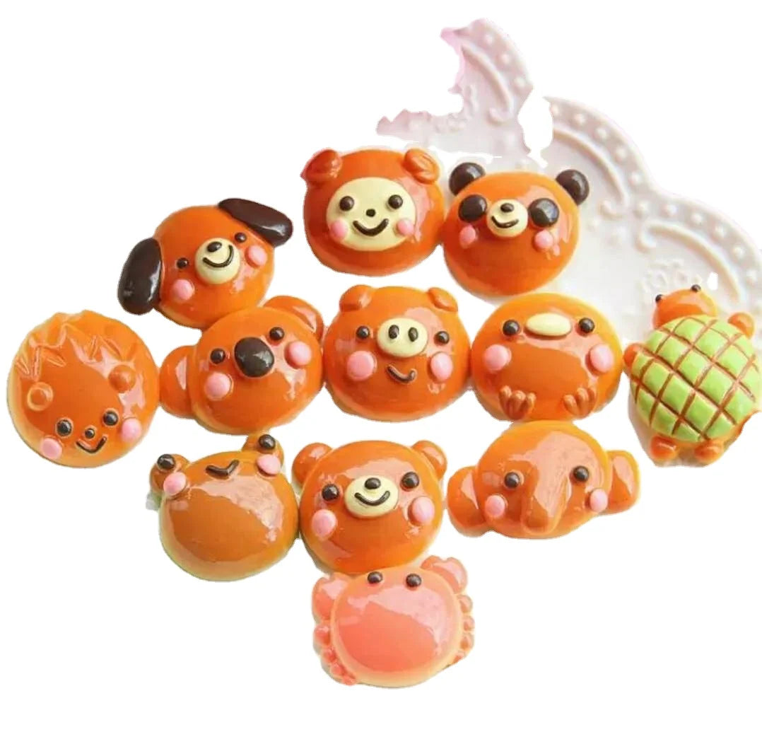 Cute Resin Cartoon Animal  Bear Bread Crafts Dollhouse Food Cake Decorations Cabochon DIY Scrapbooking for Phone Case Decor