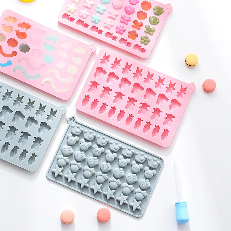 New BPA Free Easy Release Cute Cartoon  Animals Worms Variety  Shapes Gummy Molds Silicone  Candy Molds