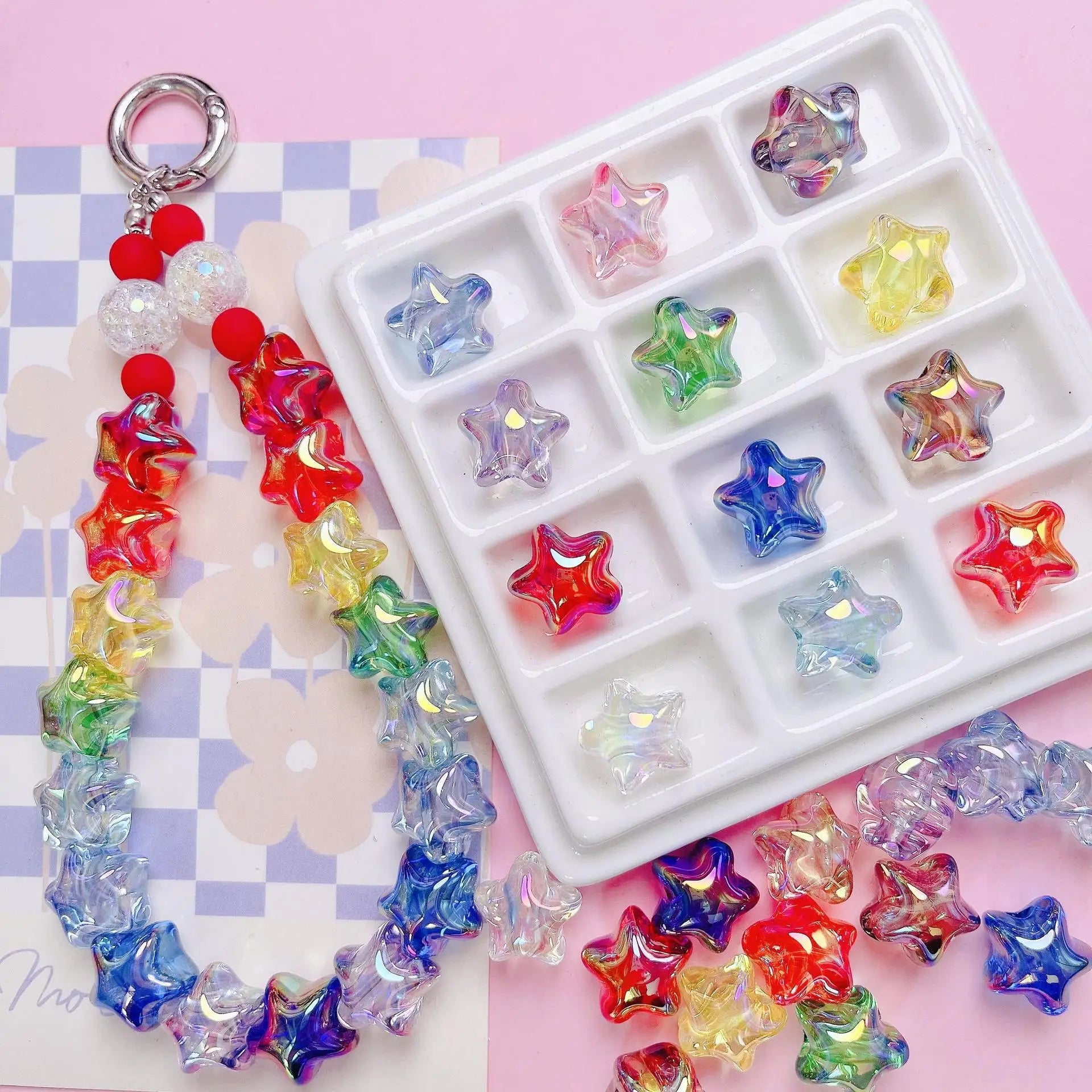 UV Plating Acrylic Star Spacer Beads Transparent Loose Beads for DIY Bracelet Necklace Jewelry Making