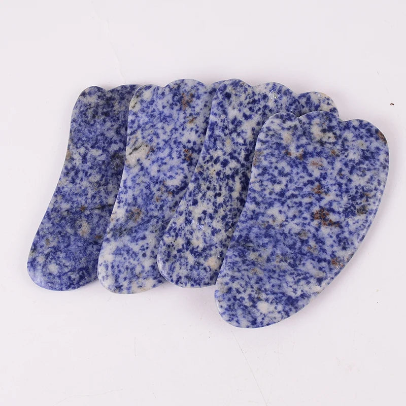 Diy Natural Jade Stone Facial Massage Roller Gua Sha Guasha Face Blue Spot jasper Sawtooth Roller