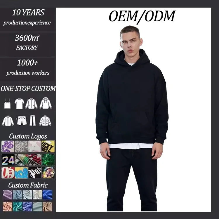 Custom Heavyweight Oversize Men's Hoodie 100% Cotton Streetwear Solid Pattern Hooded Collar Short Length for Puff Printing