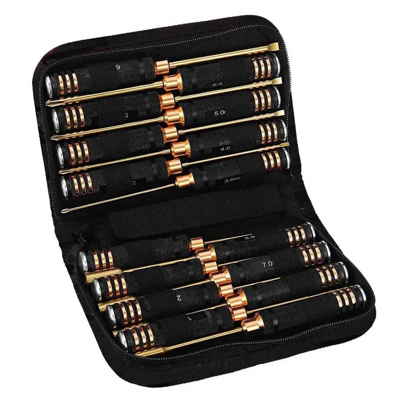 16-in-1 Titanium Coated Aluminum Handle HSS Tips Screwdriver Set with Plain Finish OEM for RC Helicopter Boat Cars Repair MegaBDM